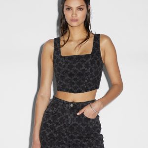 Merge Bustier Iconic Etched Crop Tops - Printed Denim