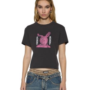Womens Funny Bunny Shrunken Ss Tee Washed Black Tees