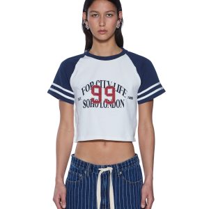 Womens Raglan Boxy Ss Tee Vintage White/Navy Tees