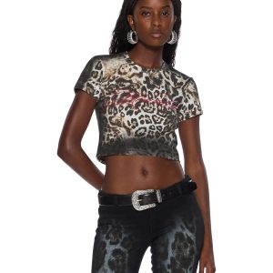 Womens Mowalola Baby Tee Cheetah Tees