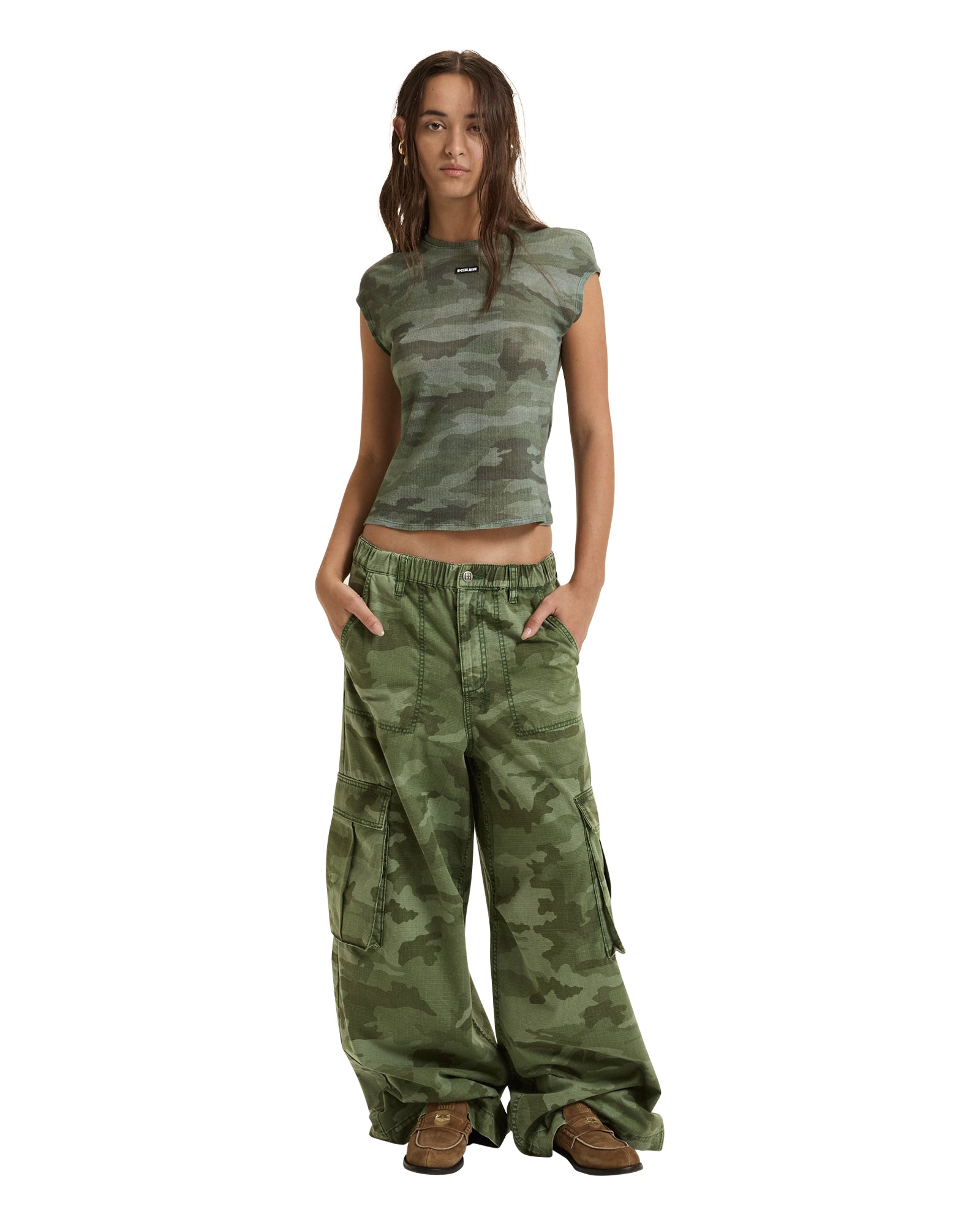 Womens Sheer Rib Camo Slim Tee Tees - Image 2