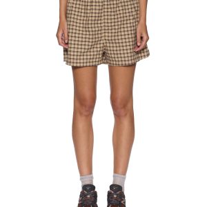 Womens Boxer Shorts Tan Plaid Walkshorts