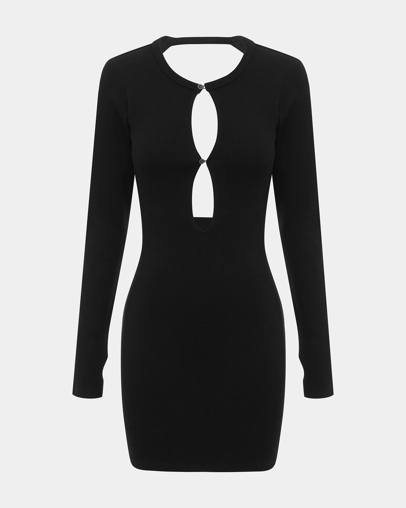 Arise Long Sleeve Keyhole Fitted Dress - Black - Image 5