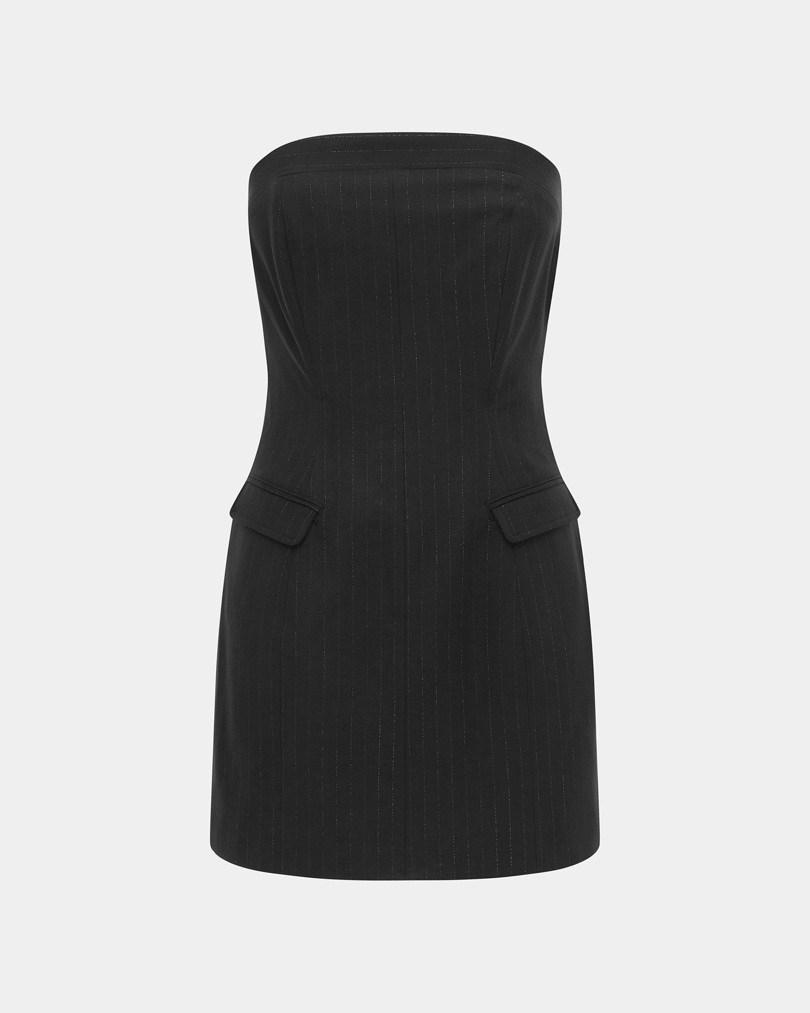 London Bustier Mini Dress Pinstripe - Black - Image 5