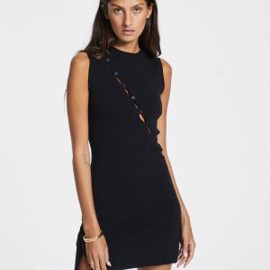 Womens Hex Keyhole Knit Dress Black Dresses