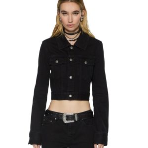 Womens Slim Trucker Jet Black Jackets