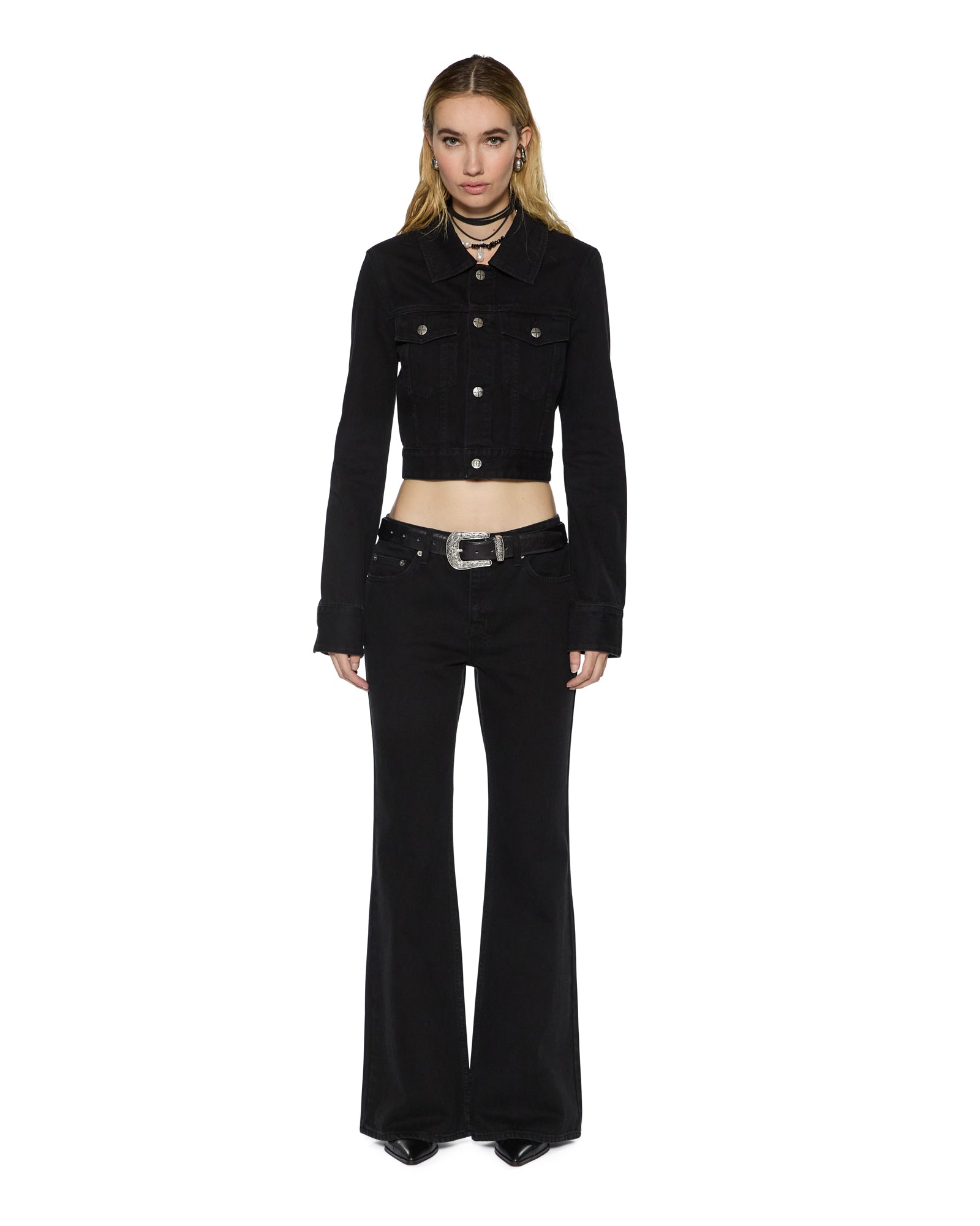 Womens Slim Trucker Jet Black Jackets - Image 2