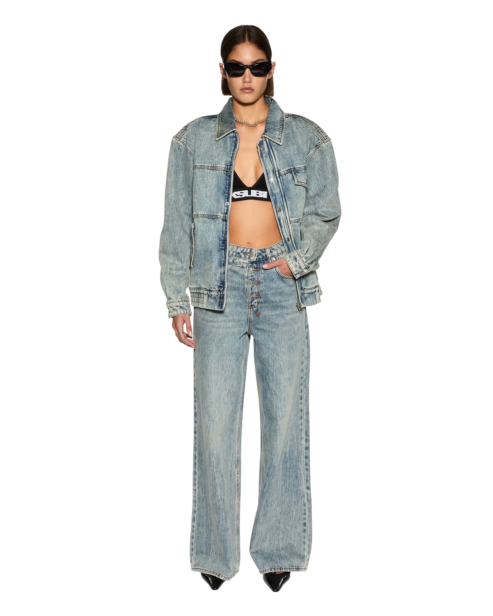 Aria Bomber Jacket Youth - Mid Blue Denim - Image 2