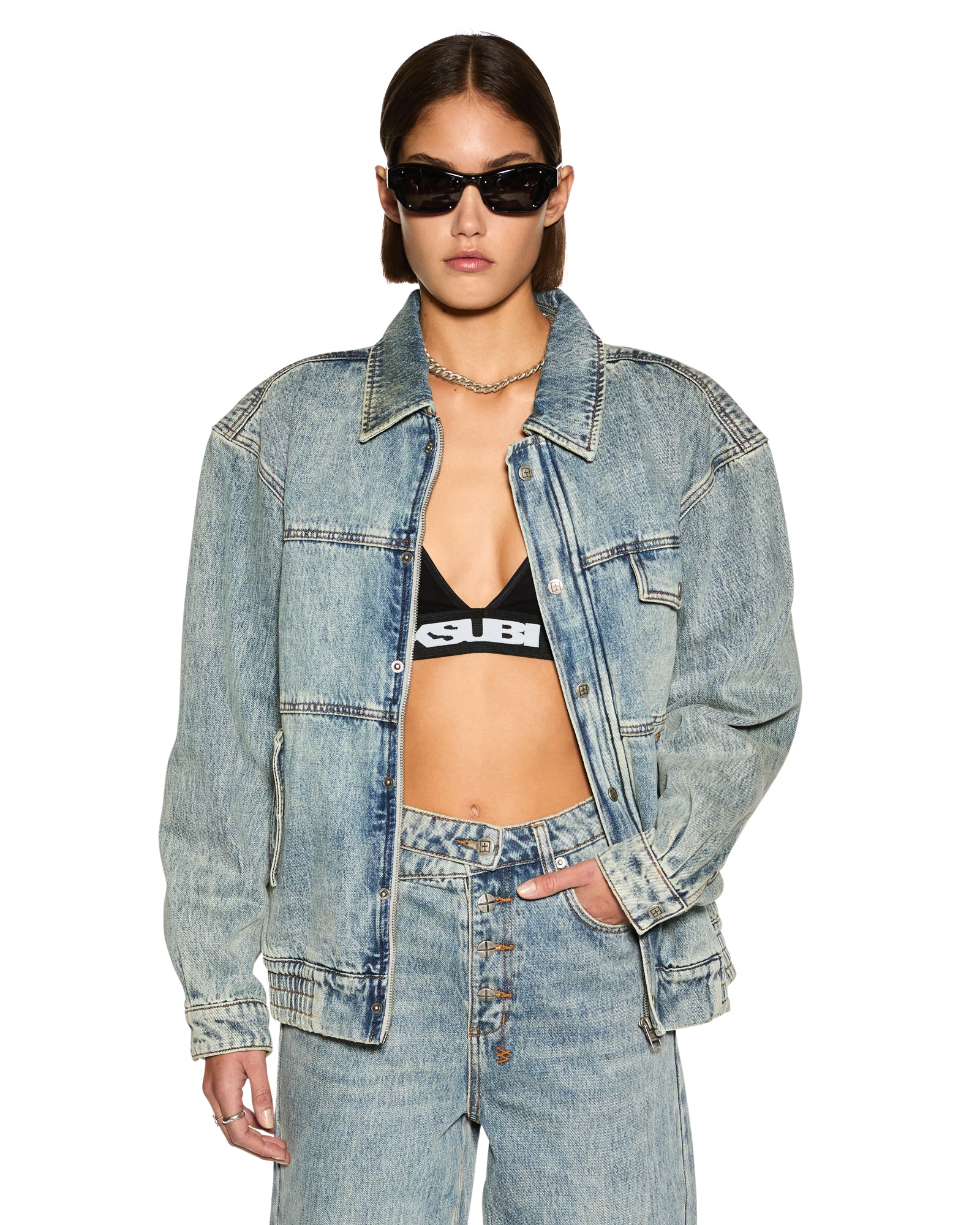 Aria Bomber Jacket Youth - Mid Blue Denim - Image 3