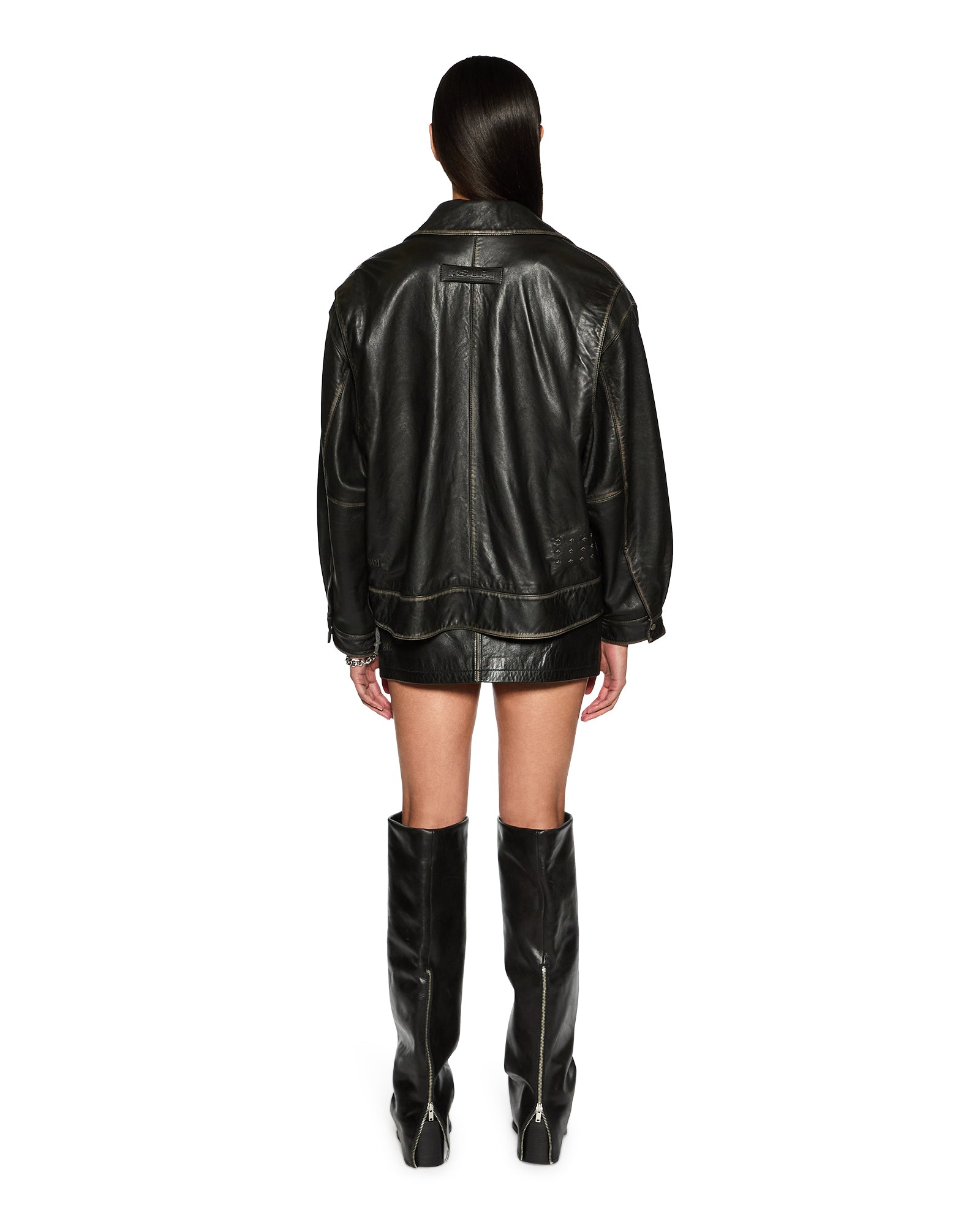 Creed Oversized Leather Jacket - Aged Black - Image 4