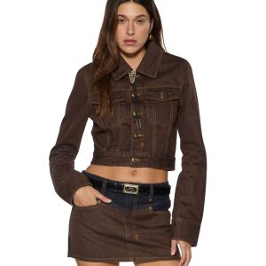 Womens Slim Trucker Saddle Brown Jackets