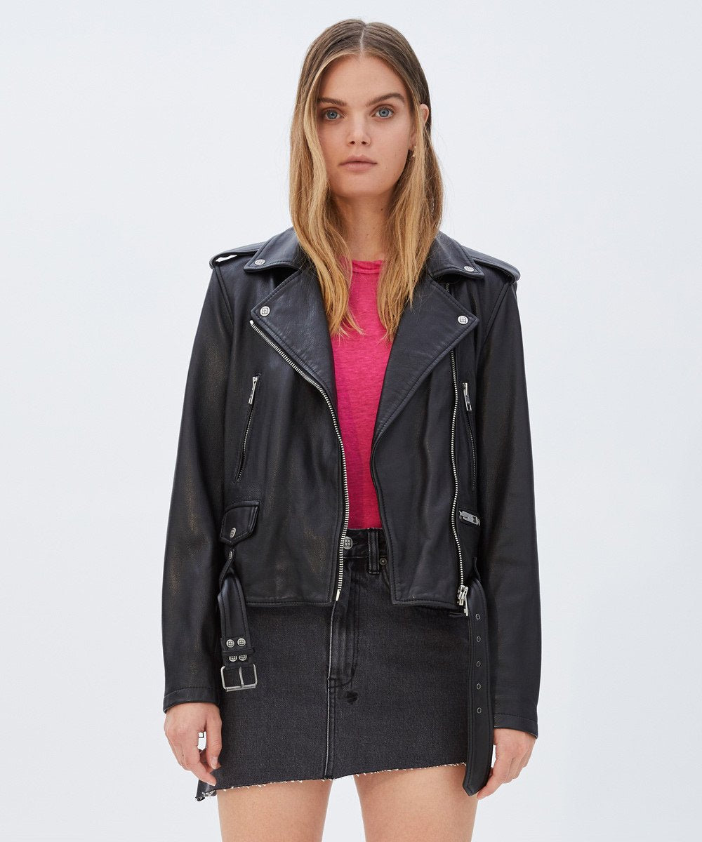 Womens Bad Company Biker Black Leather Jackets - Image 2