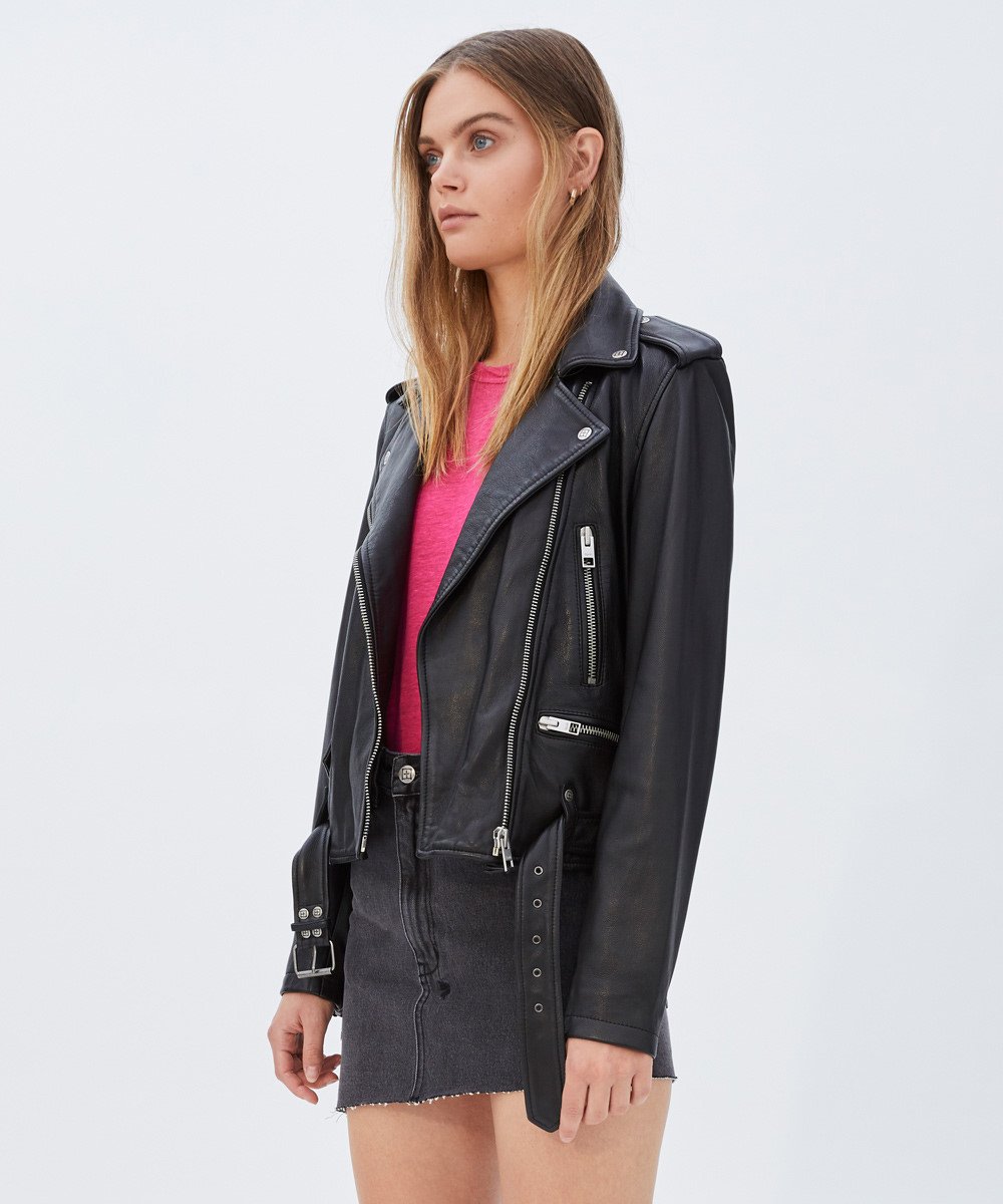 Womens Bad Company Biker Black Leather Jackets - Image 3