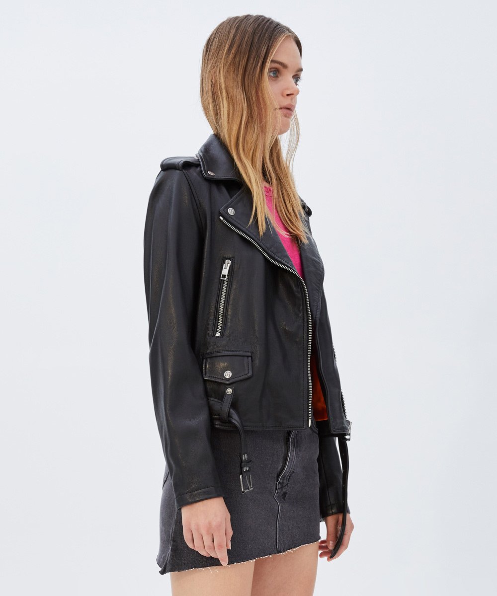 Womens Bad Company Biker Black Leather Jackets - Image 4