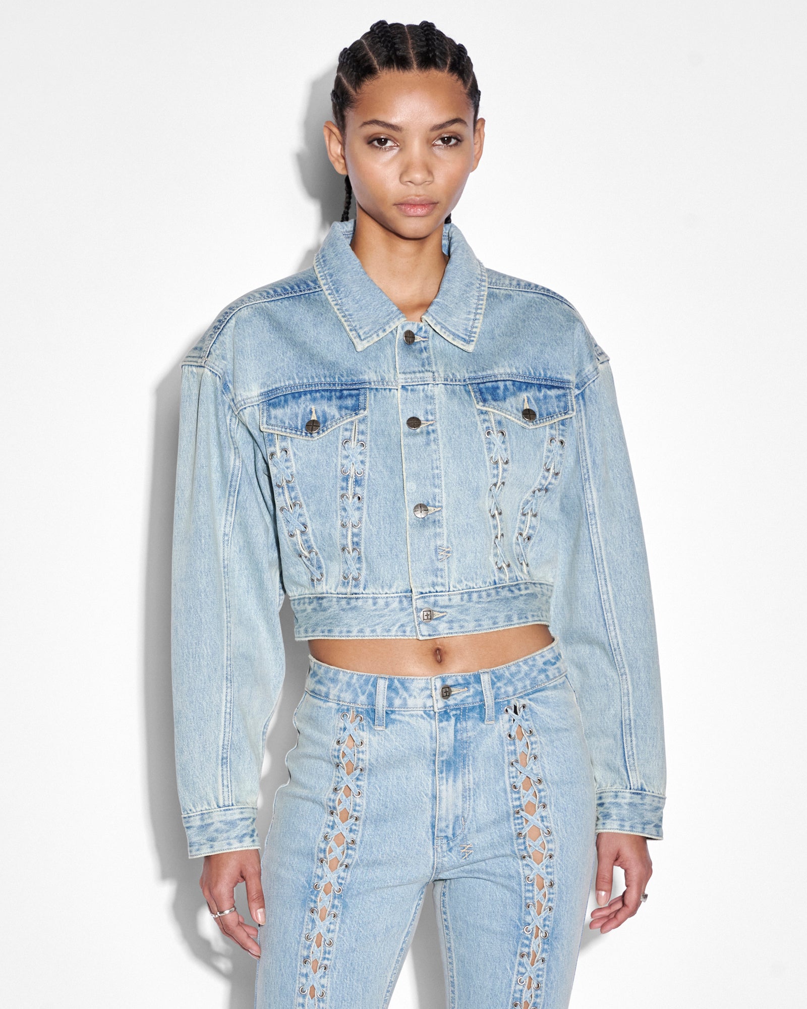 Buy Billie Jacket Dove Laced | Denim Trucker Jacket | KSUBI