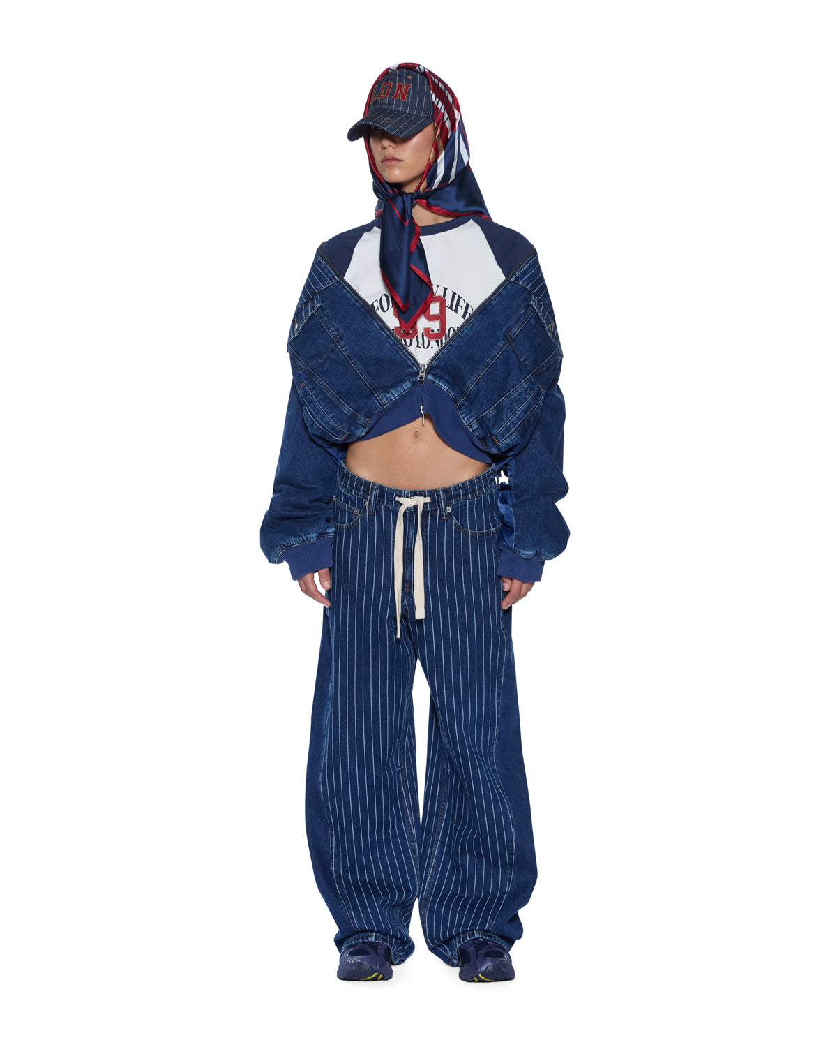 Womens District Bomber Mayfair Blue Spliced Jackets - Image 2