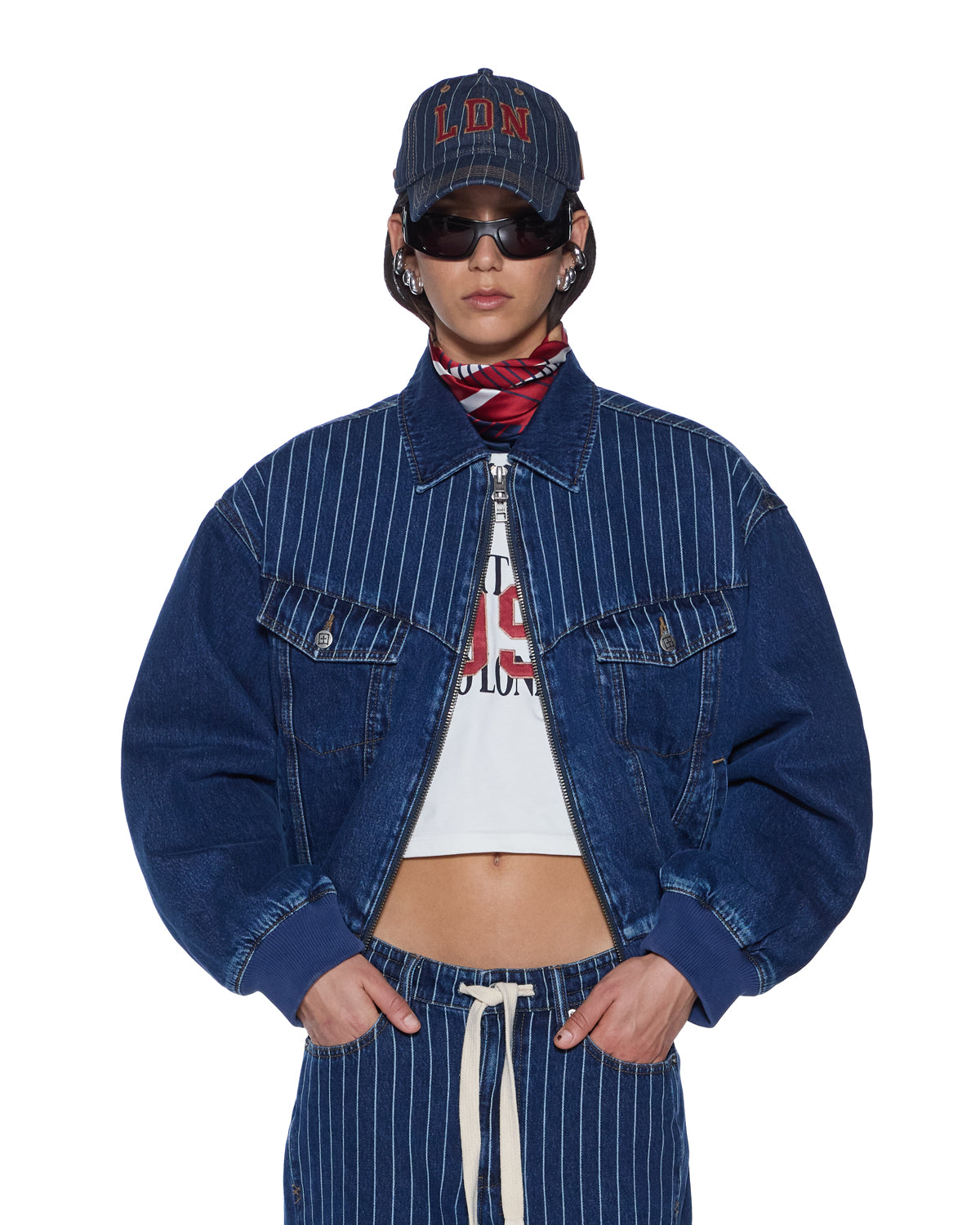 Womens District Bomber Mayfair Blue Spliced Jackets - Image 3