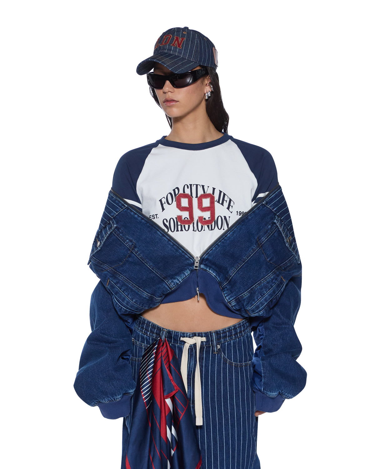 Womens District Bomber Mayfair Blue Spliced Jackets - Image 5