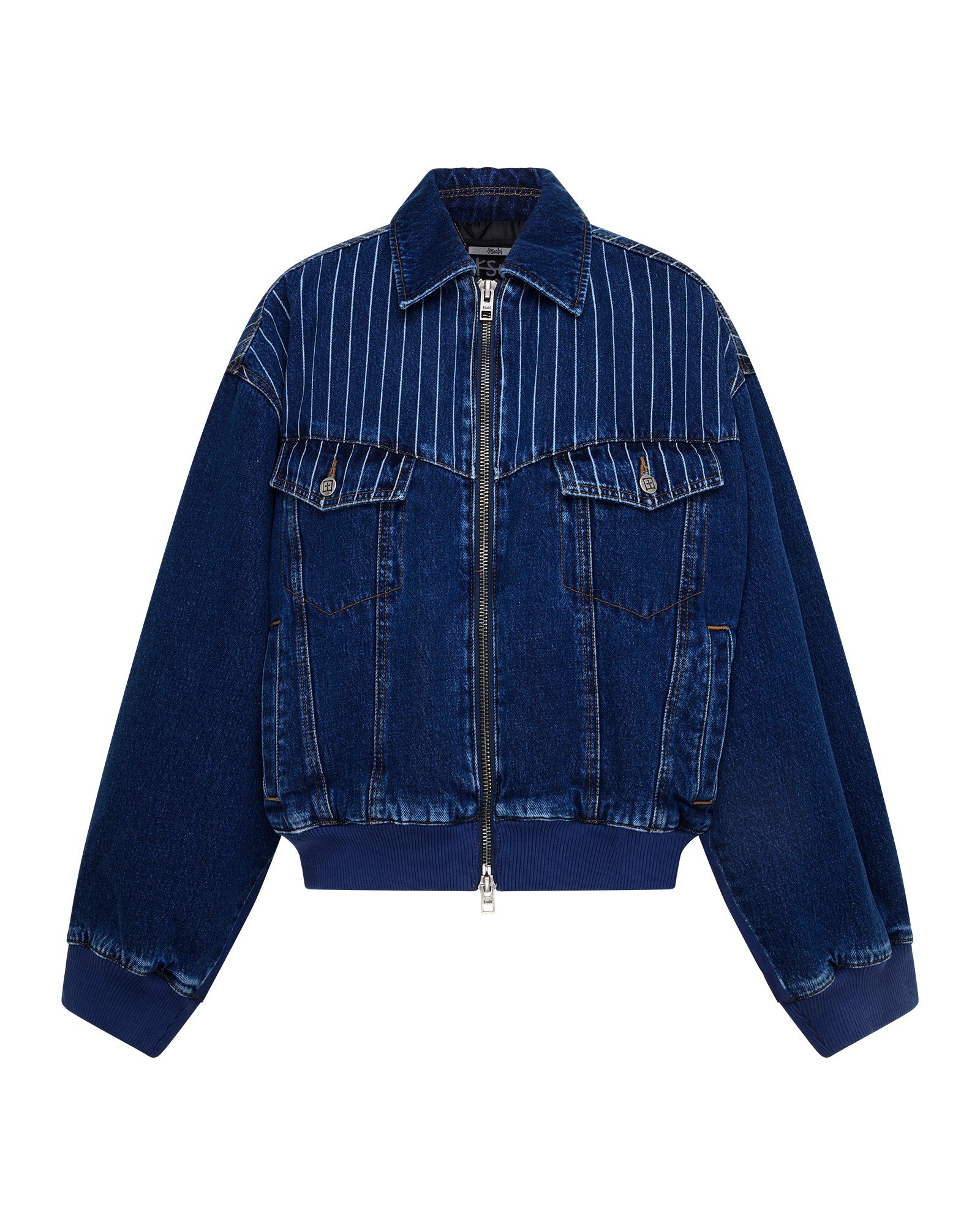 Womens District Bomber Mayfair Blue Spliced Jackets - Image 6
