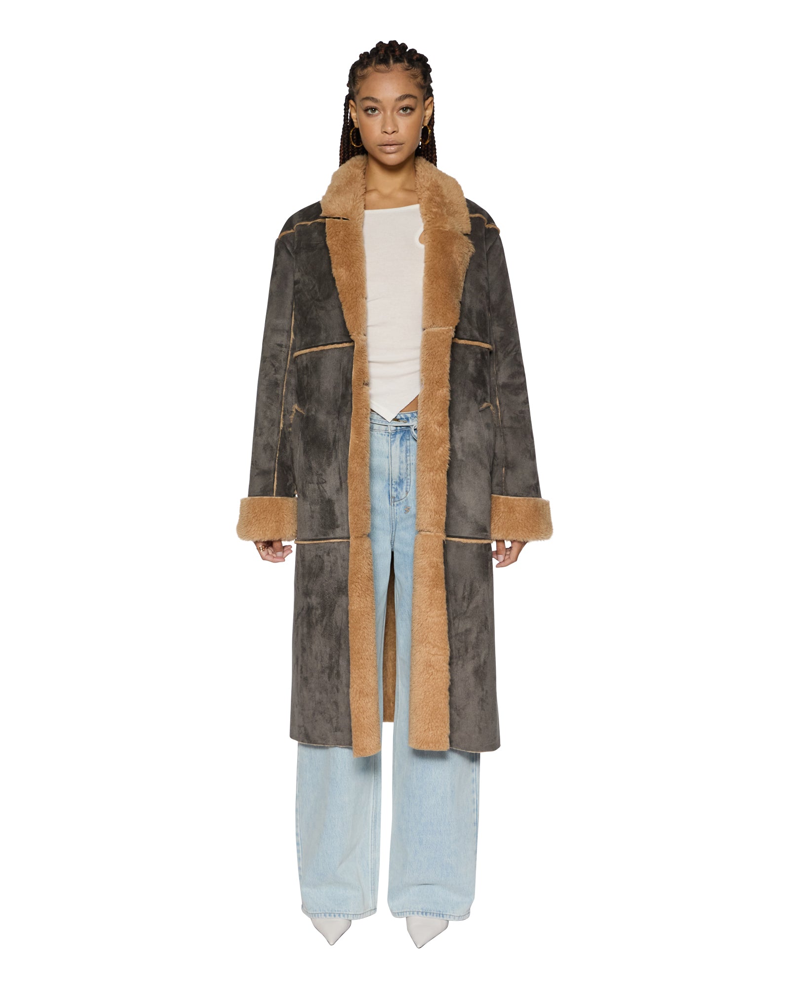 Hustler Steel & Tan Oversized Wool Coat - Image 2