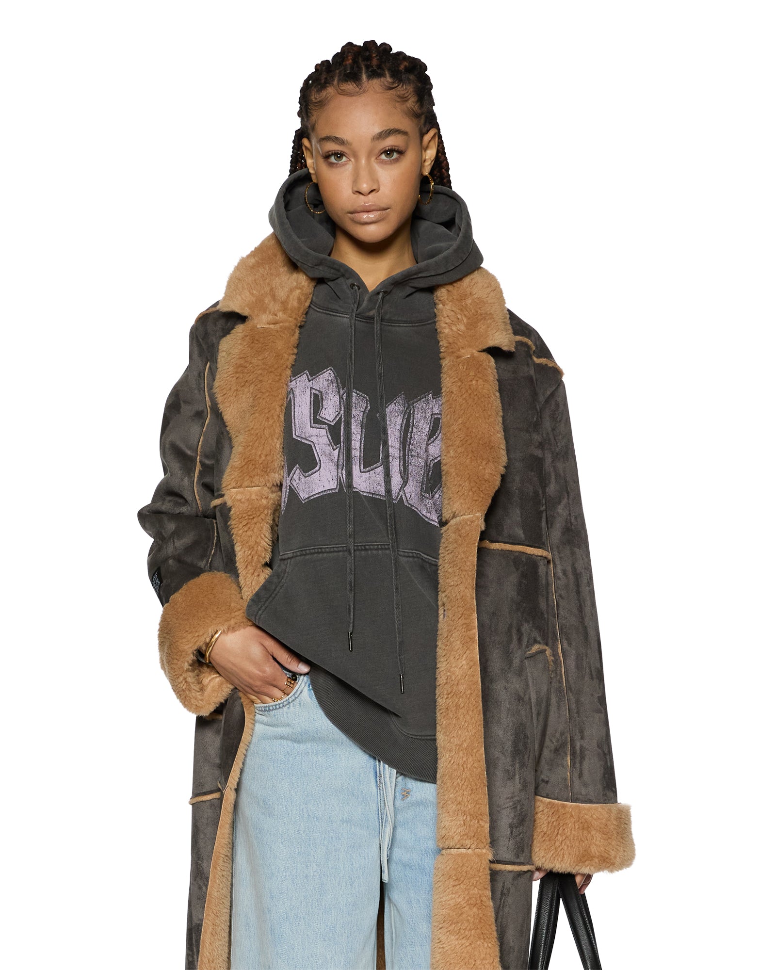 Hustler Steel & Tan Oversized Wool Coat - Image 3