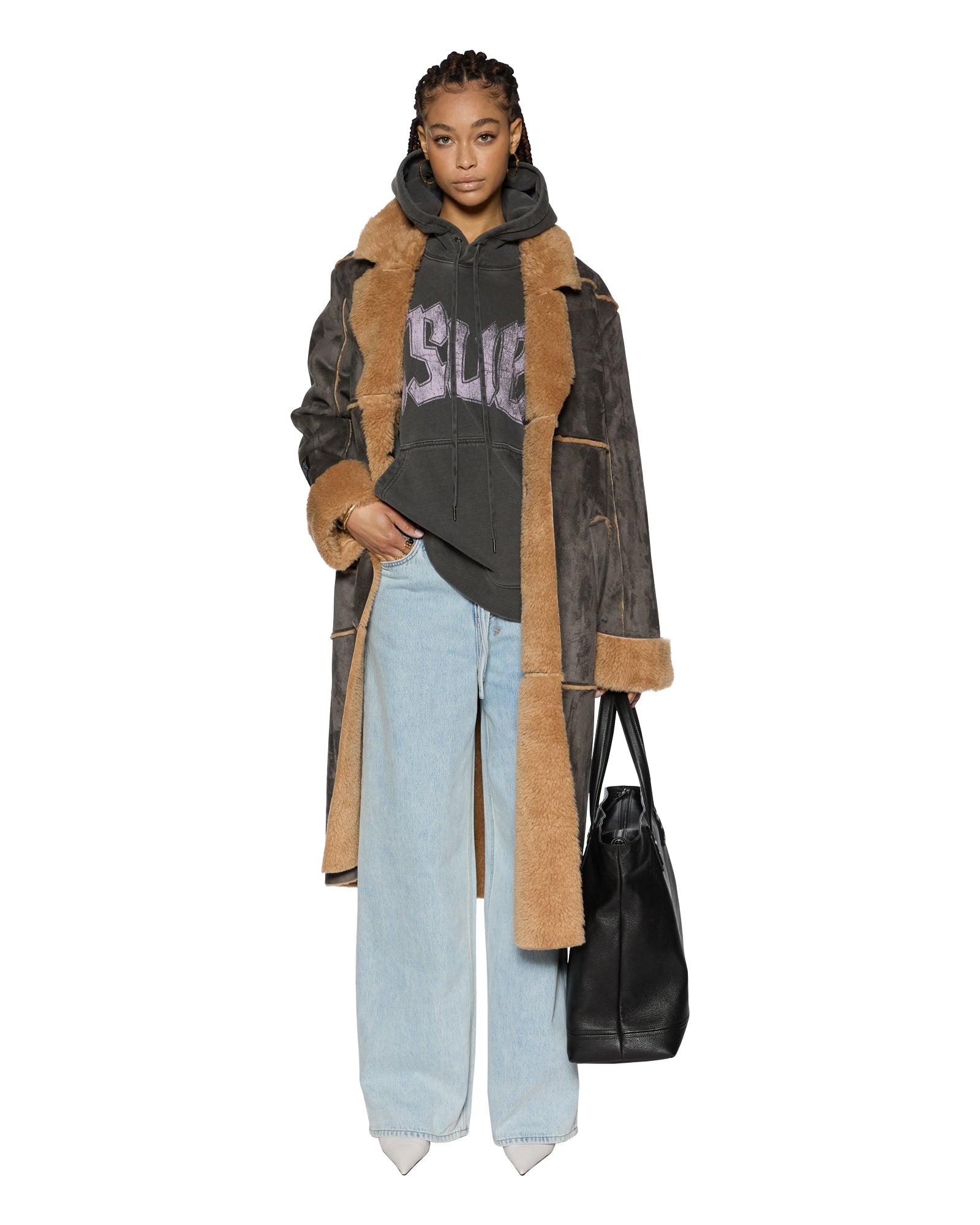 Hustler Steel & Tan Oversized Wool Coat - Image 4