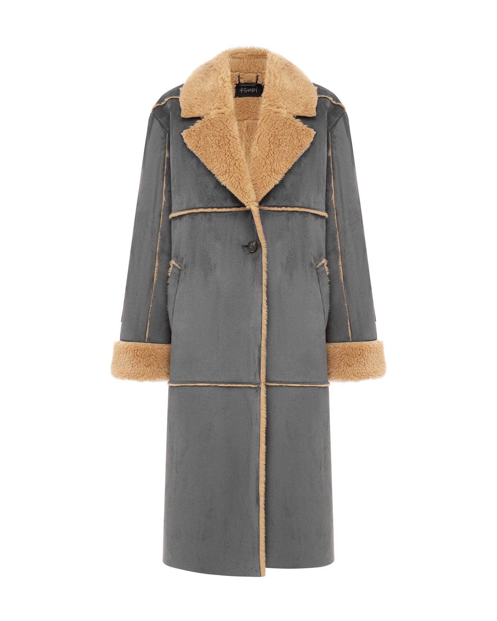 Hustler Steel & Tan Oversized Wool Coat - Image 5