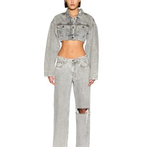 Supercrop Trucker Dime Krystal Oversized Jacket - Stone Wash