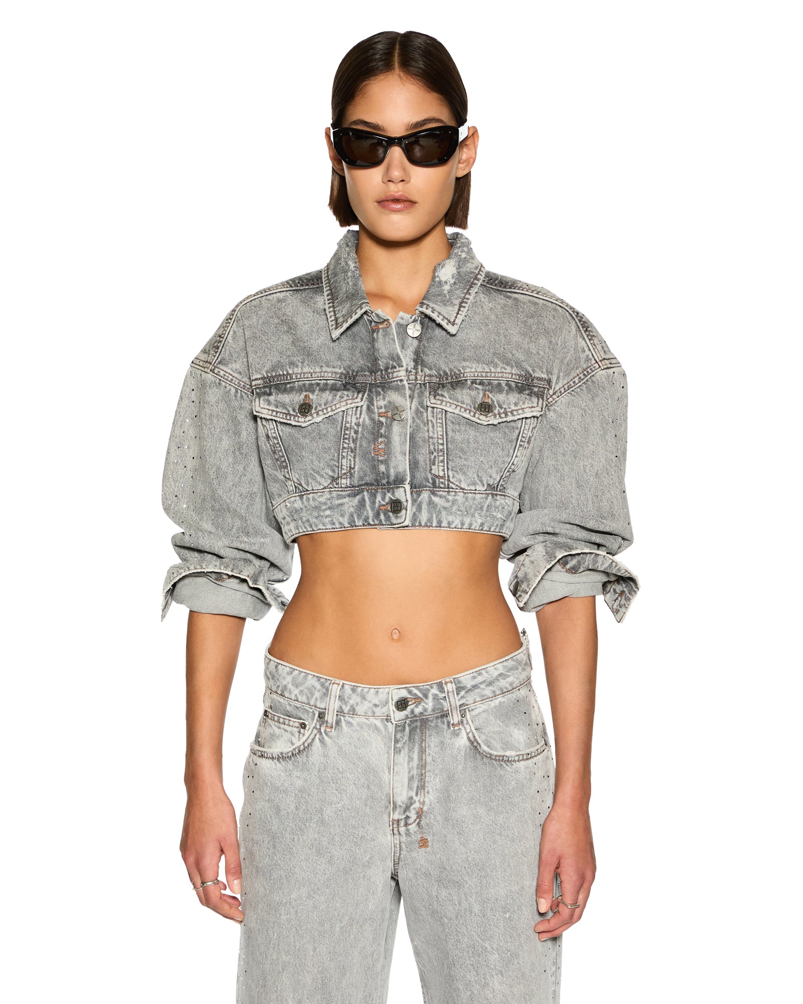 Supercrop Trucker Dime Krystal Oversized Jacket - Stone Wash - Image 2