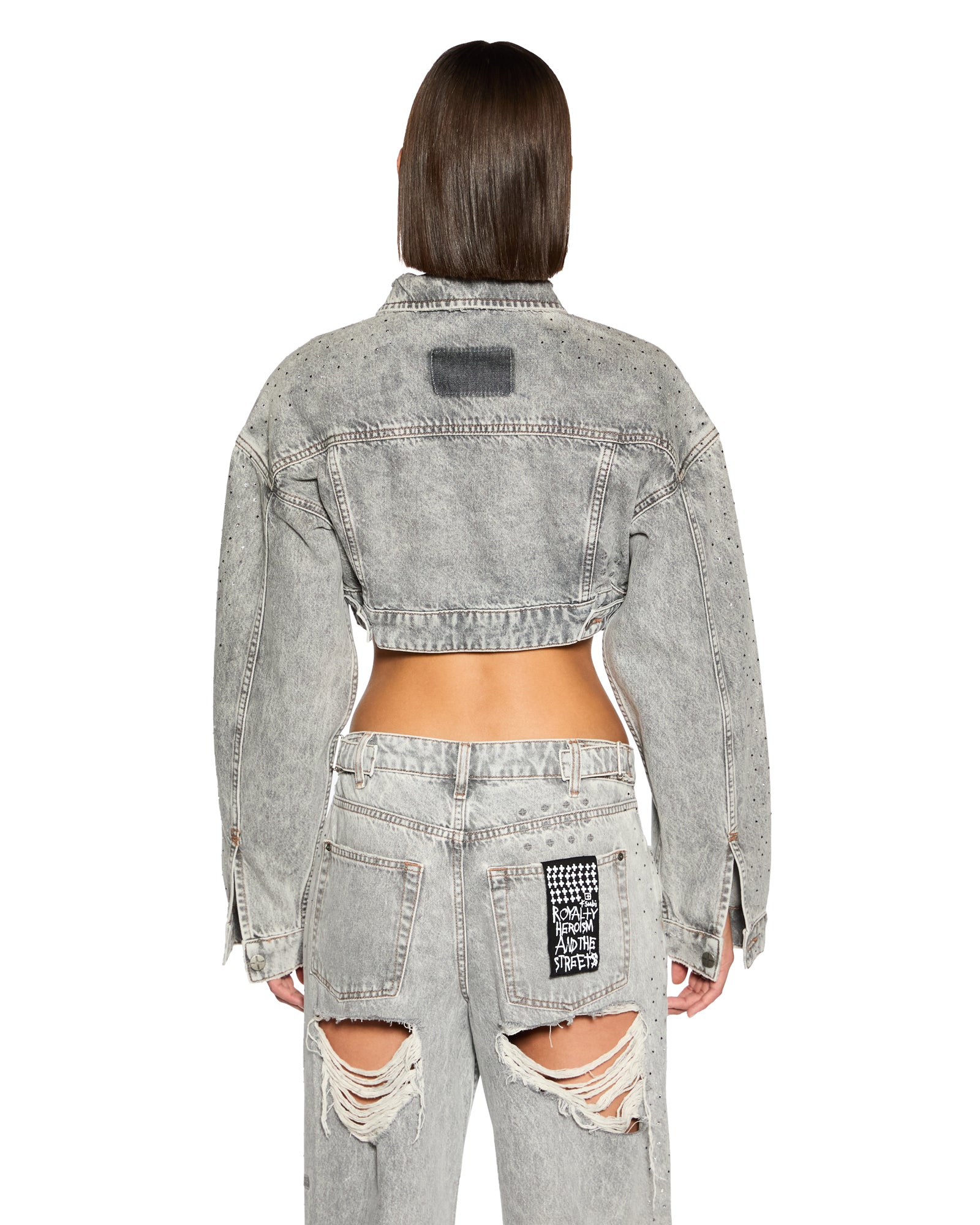 Supercrop Trucker Dime Krystal Oversized Jacket - Stone Wash - Image 3