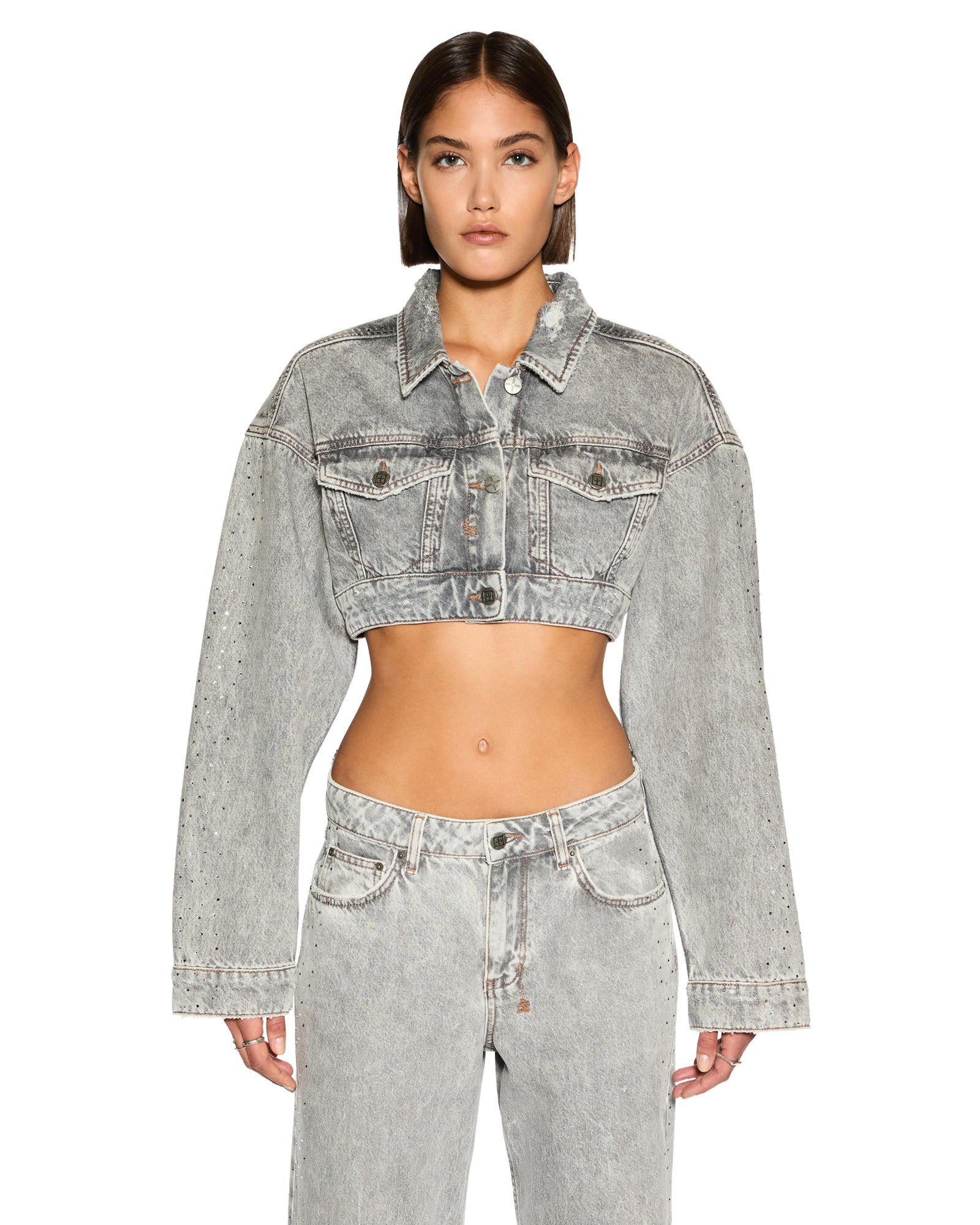 Supercrop Trucker Dime Krystal Oversized Jacket - Stone Wash - Image 4