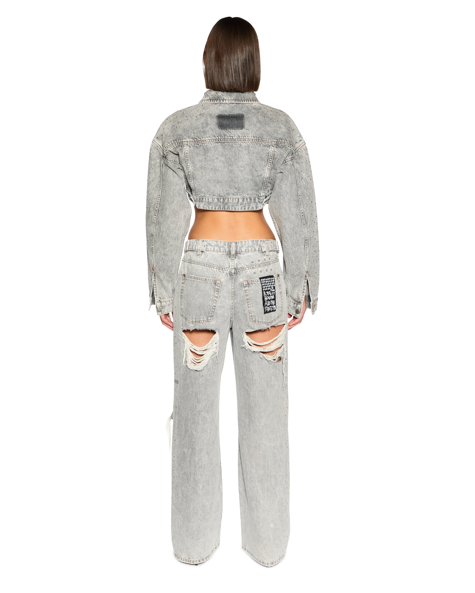 Supercrop Trucker Dime Krystal Oversized Jacket - Stone Wash - Image 5