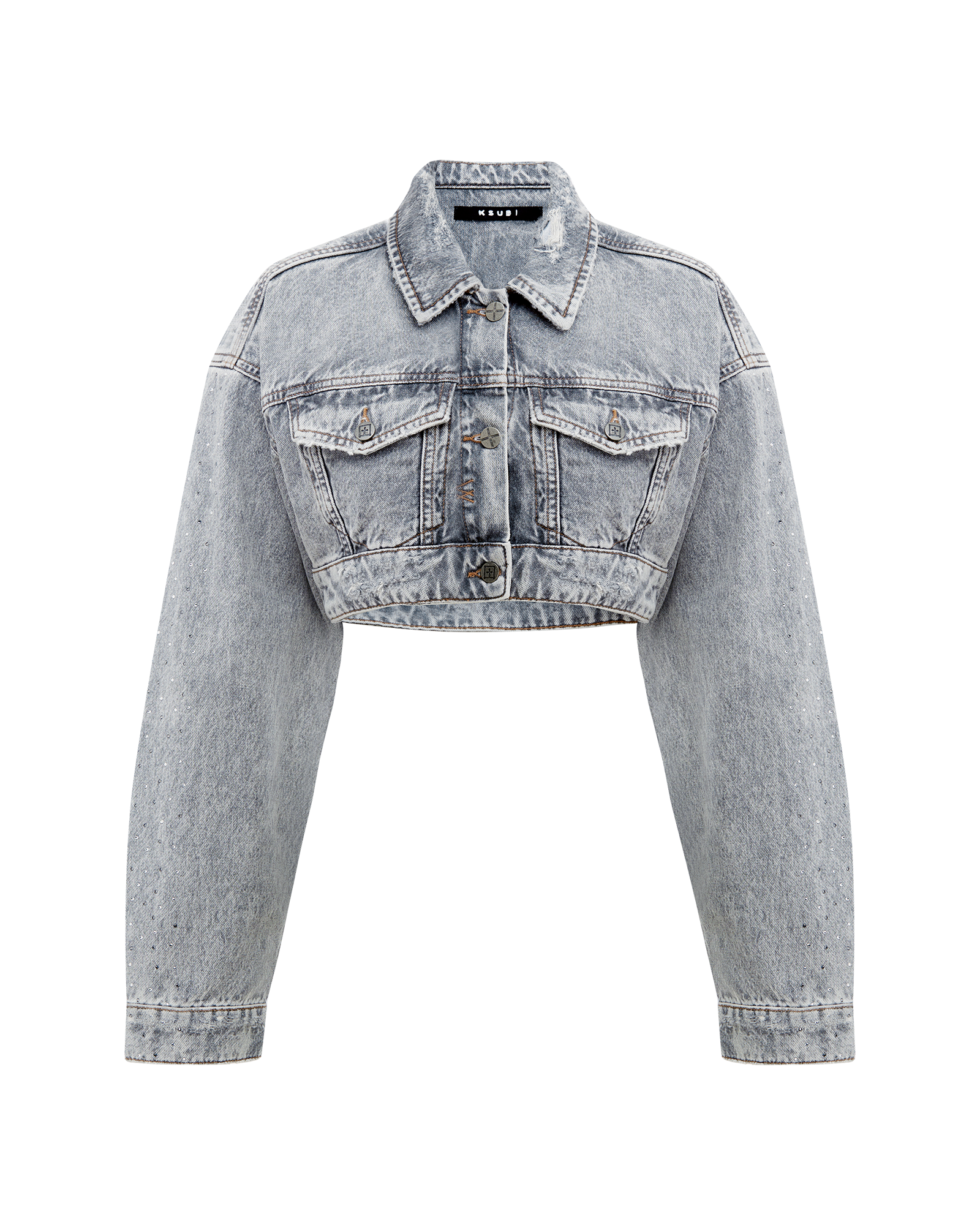 Supercrop Trucker Dime Krystal Oversized Jacket - Stone Wash - Image 6