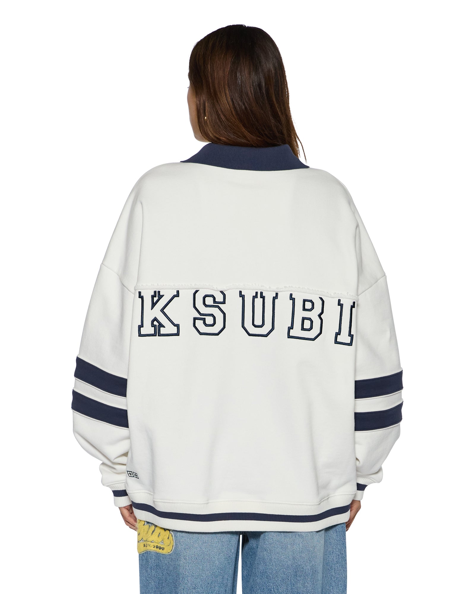 Womens 99 Boyfriend Polo Sweatshirt Vintage White Fleece - Image 2