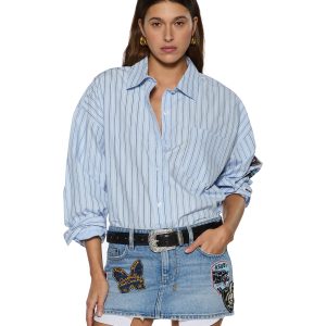 Womens Astra Ls Shirt Blue Stripe Badge Shirts