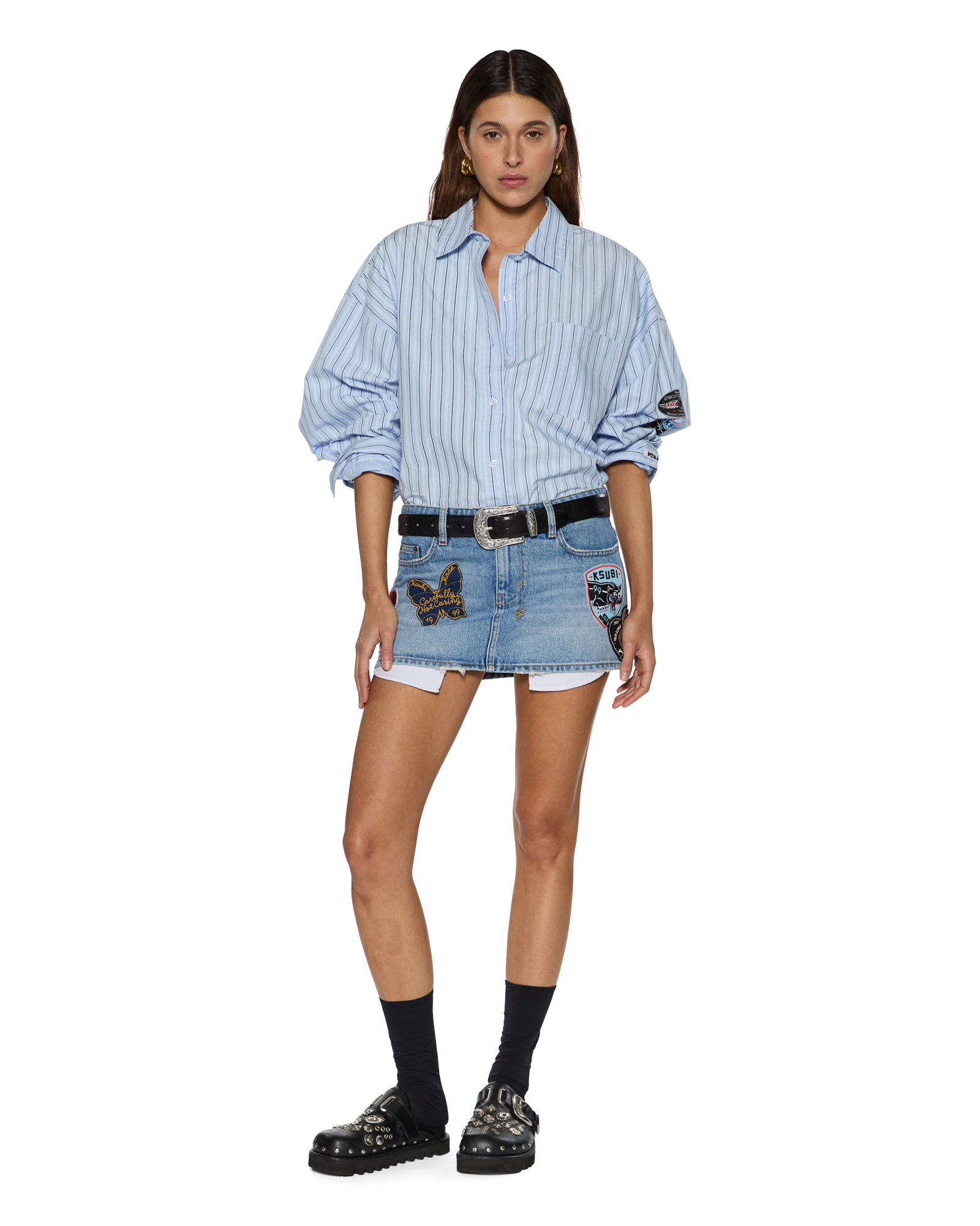 Womens Astra Ls Shirt Blue Stripe Badge Shirts - Image 2