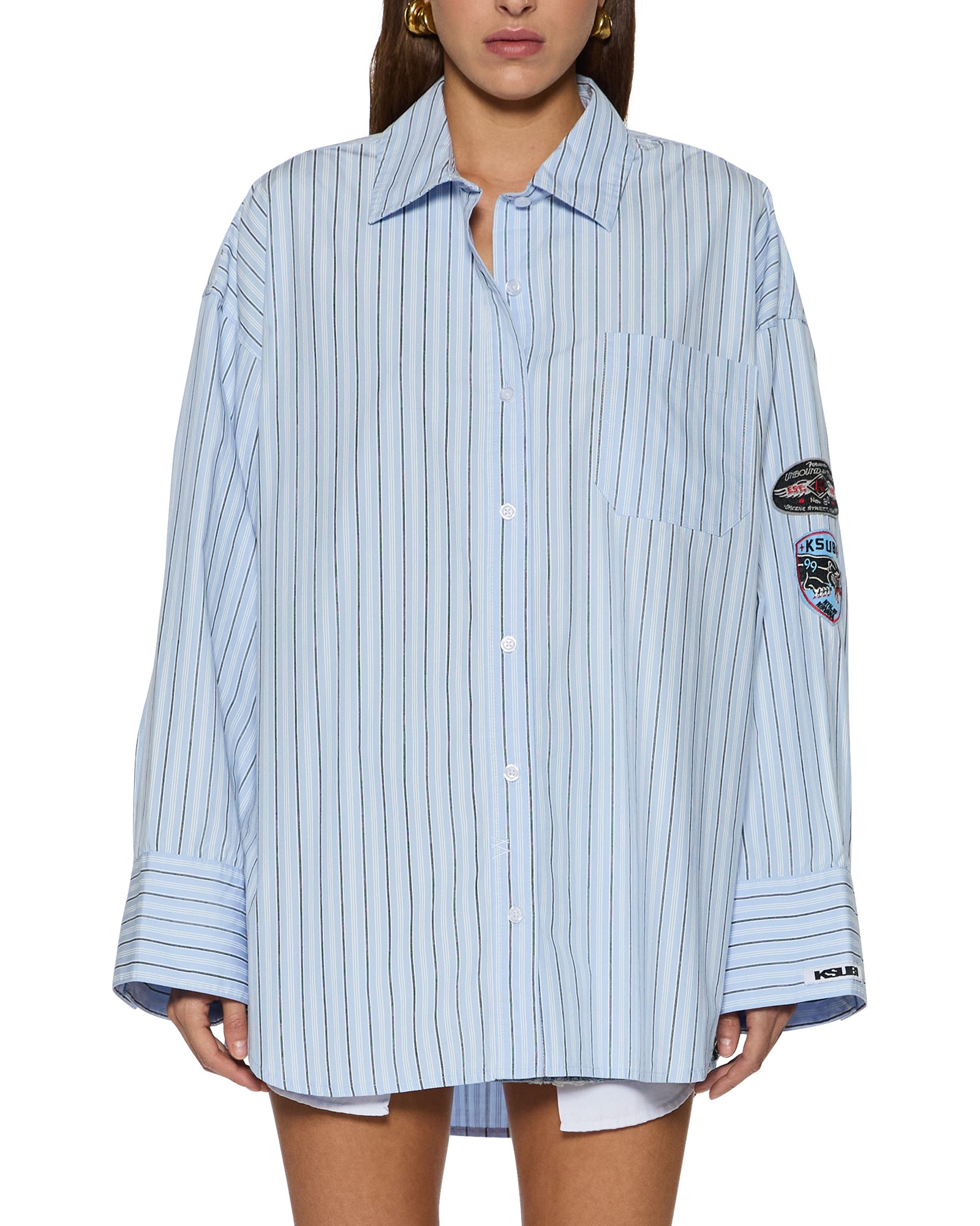 Womens Astra Ls Shirt Blue Stripe Badge Shirts - Image 3