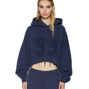 Womens Oh G Hoodie Cropped Ink Blue Fleece
