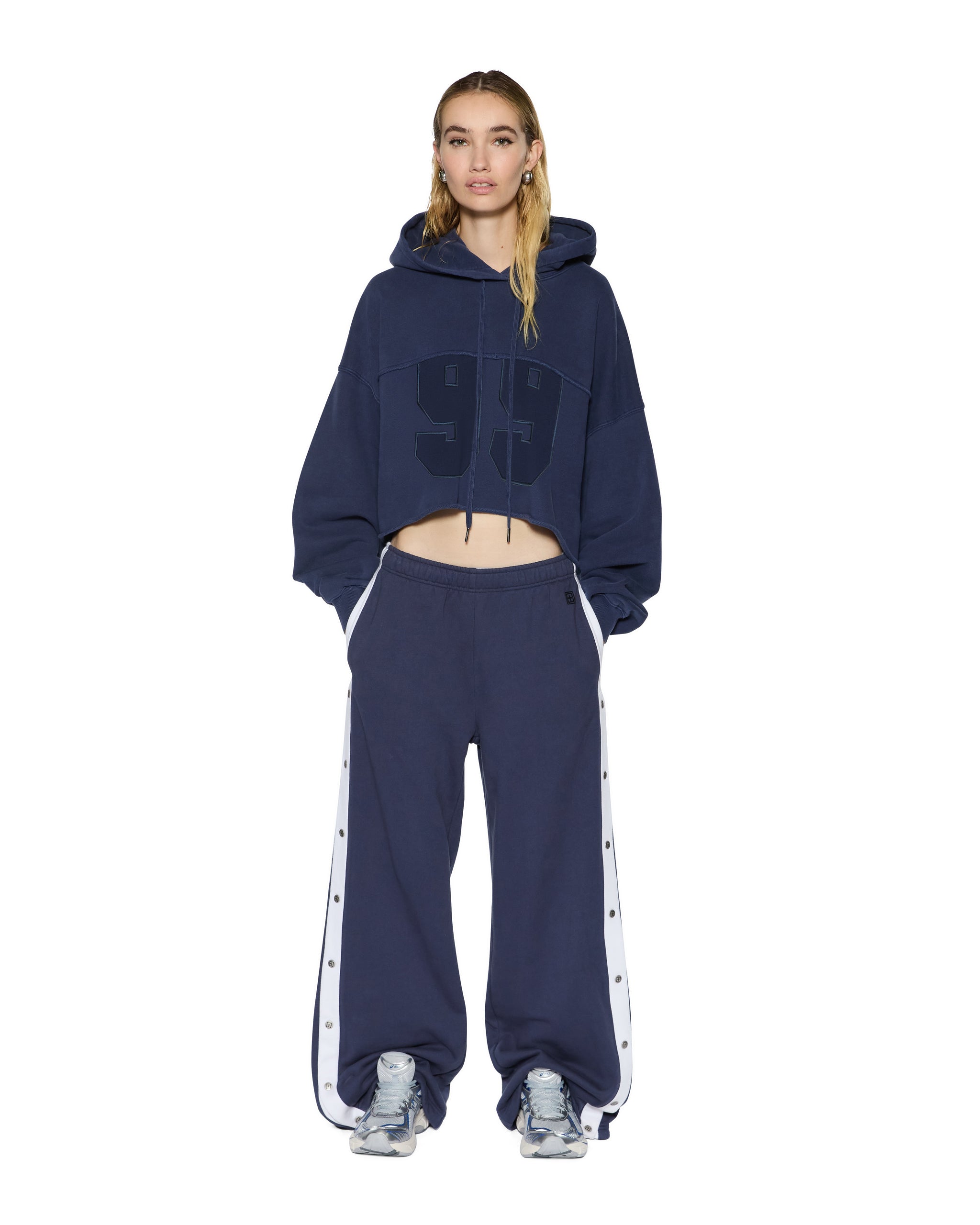 Womens Oh G Hoodie Cropped Ink Blue Fleece - Image 2
