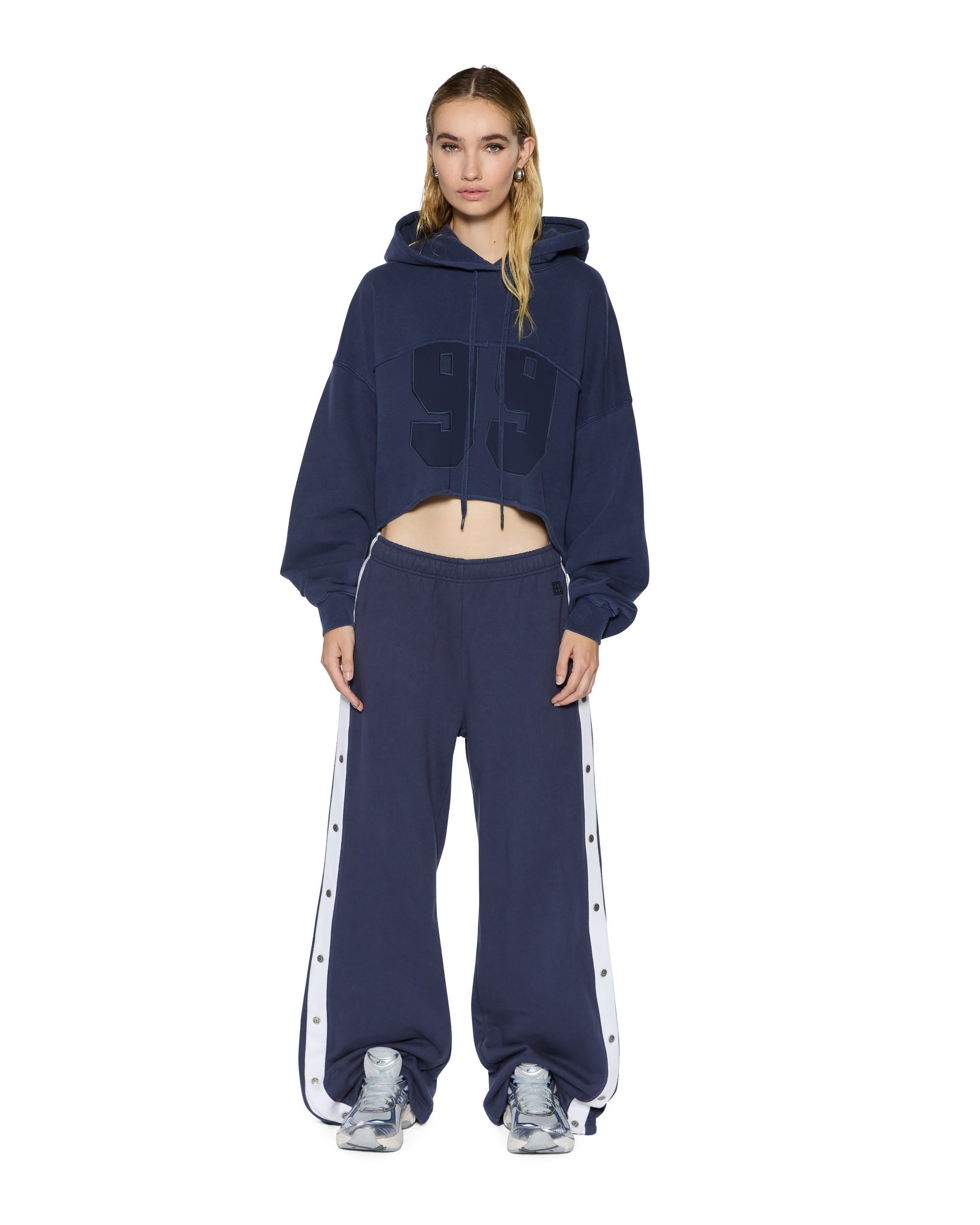 Womens Oh G Hoodie Cropped Ink Blue Fleece - Image 3