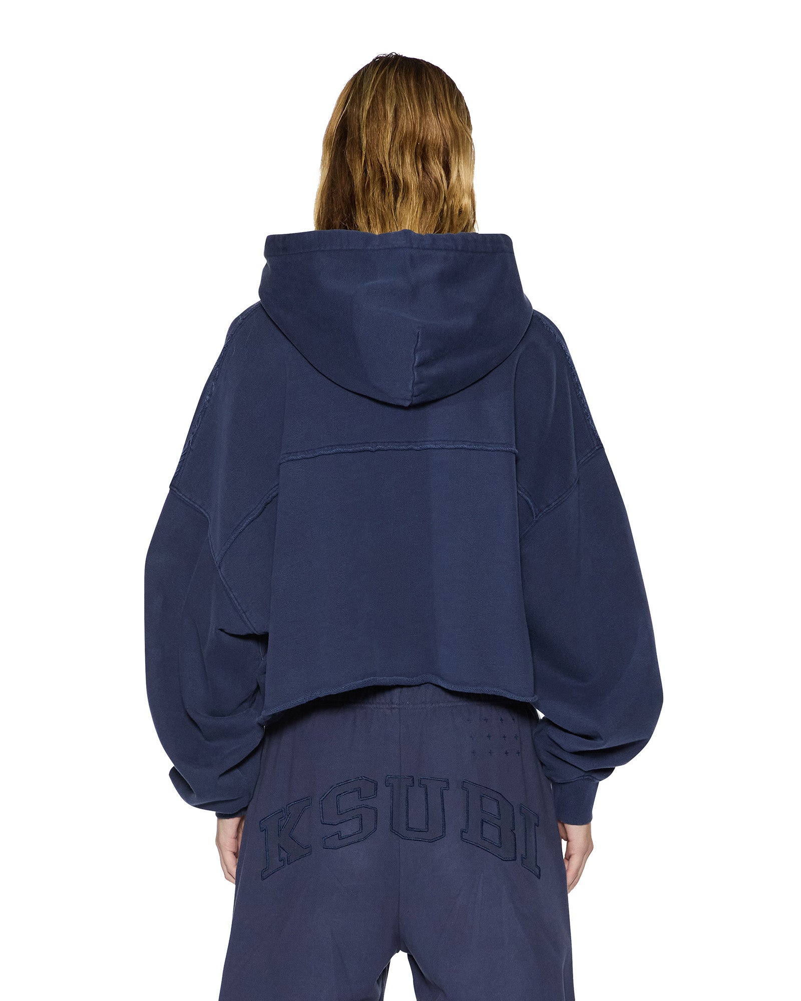 Womens Oh G Hoodie Cropped Ink Blue Fleece - Image 4