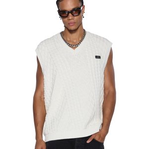 Mens Turncable Knit Vest Vintage White Knitwear