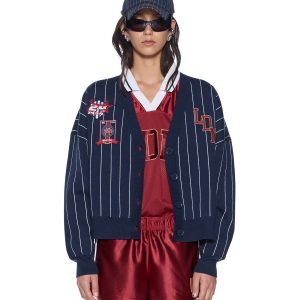 Womens Dean Cardigan Navy Pinstripe Knitwear