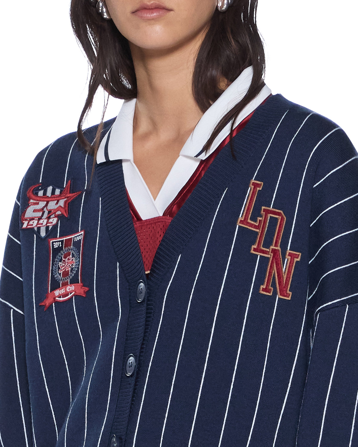 Womens Dean Cardigan Navy Pinstripe Knitwear - Image 3