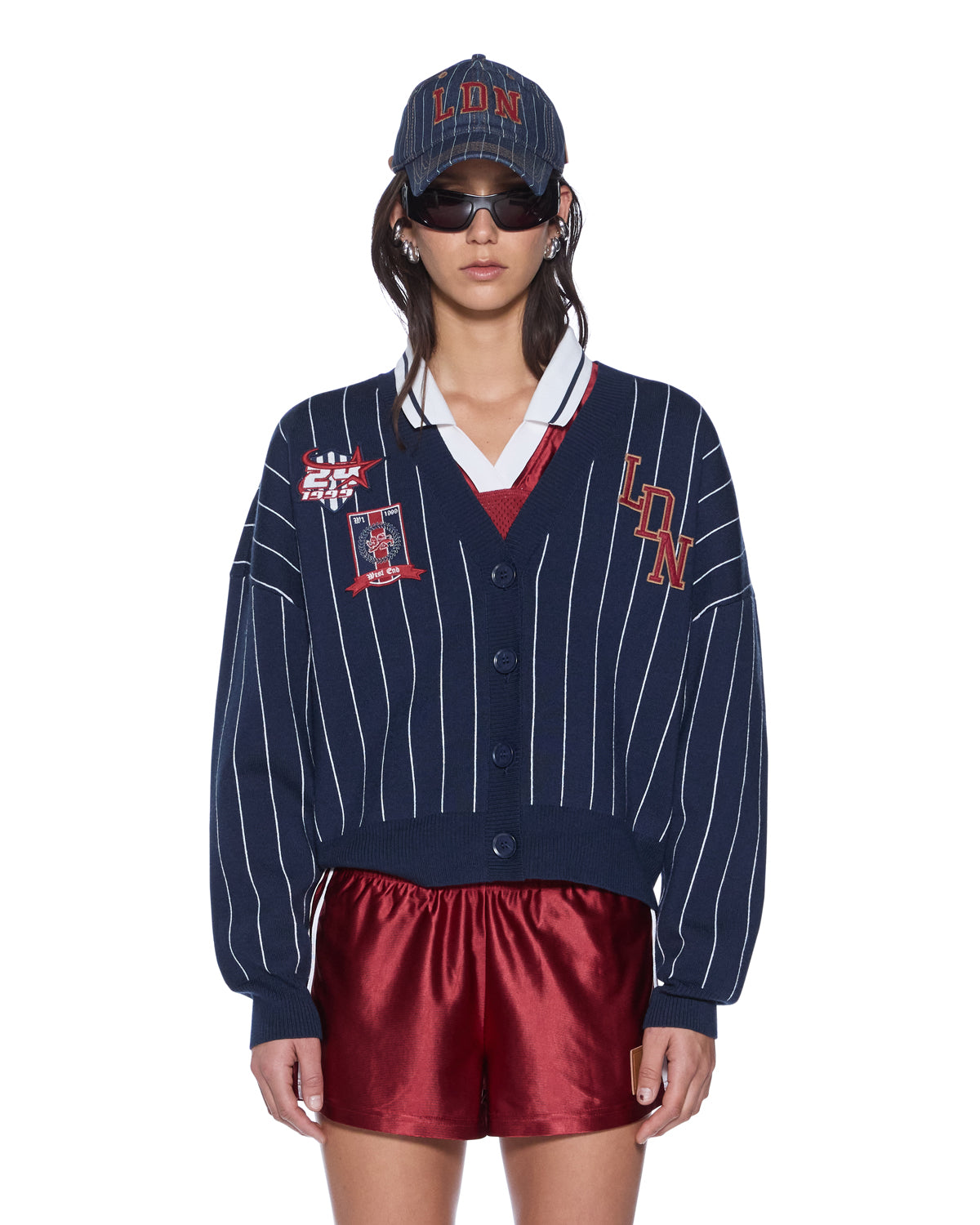 Womens Dean Cardigan Navy Pinstripe Knitwear - Image 5
