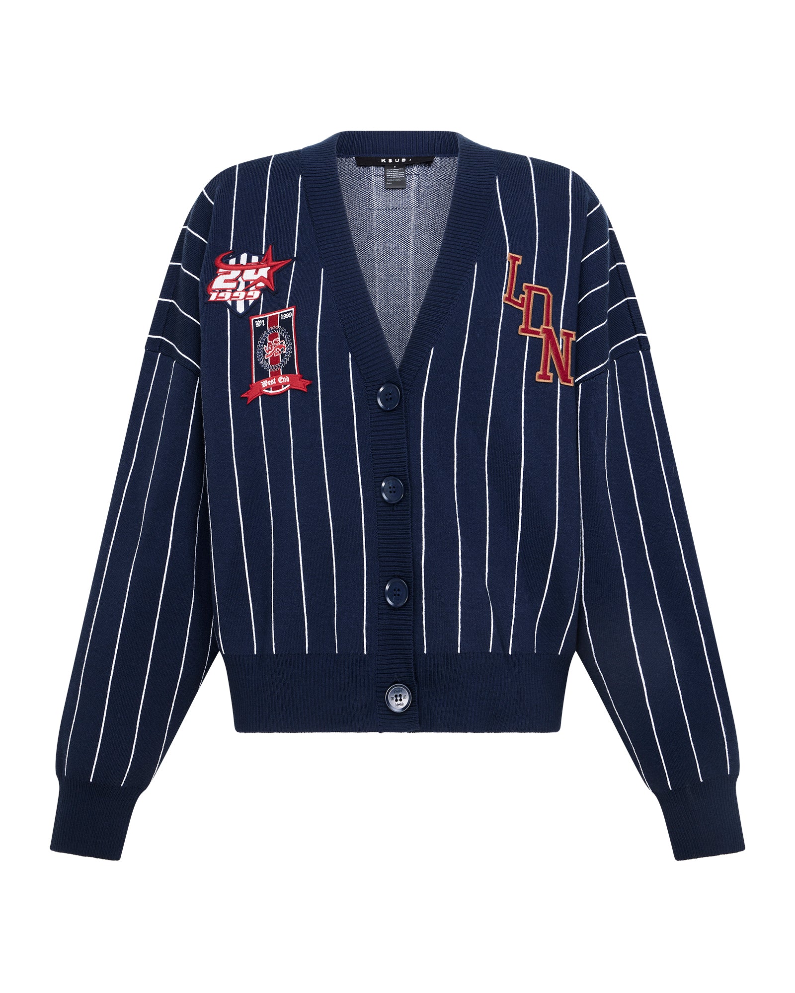 Womens Dean Cardigan Navy Pinstripe Knitwear - Image 6