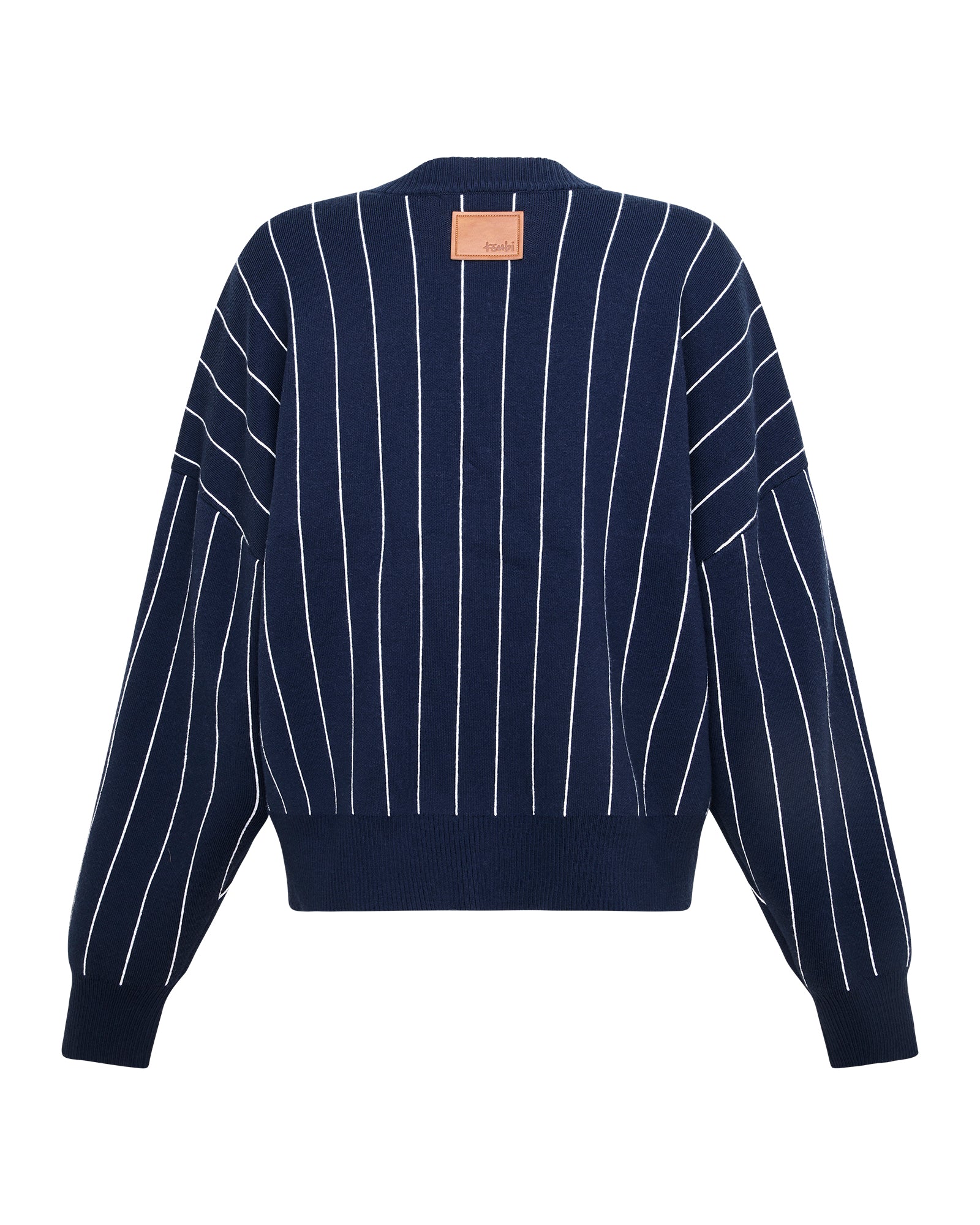 Womens Dean Cardigan Navy Pinstripe Knitwear - Image 7