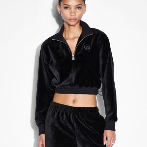 Buy Richie Half Zip Crop Black | Velour Cropped Top | KSUBI