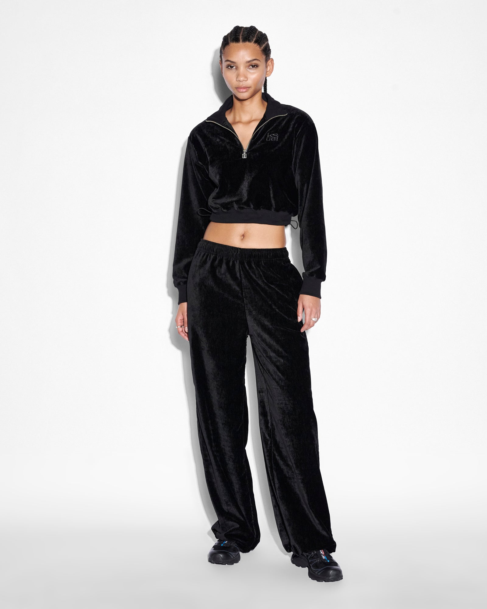 Buy Richie Half Zip Crop Black | Velour Cropped Top | KSUBI - Image 2