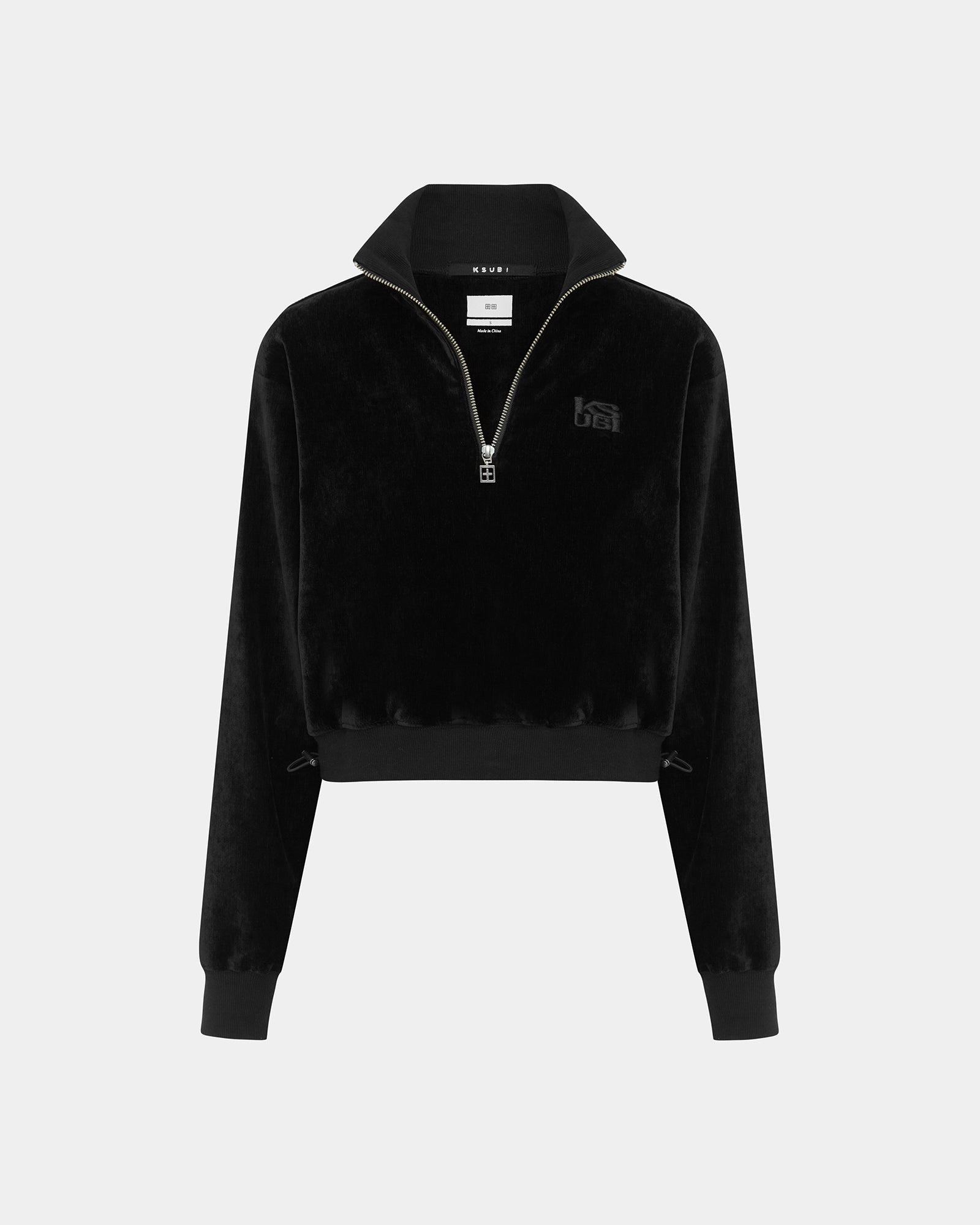 Buy Richie Half Zip Crop Black | Velour Cropped Top | KSUBI - Image 5